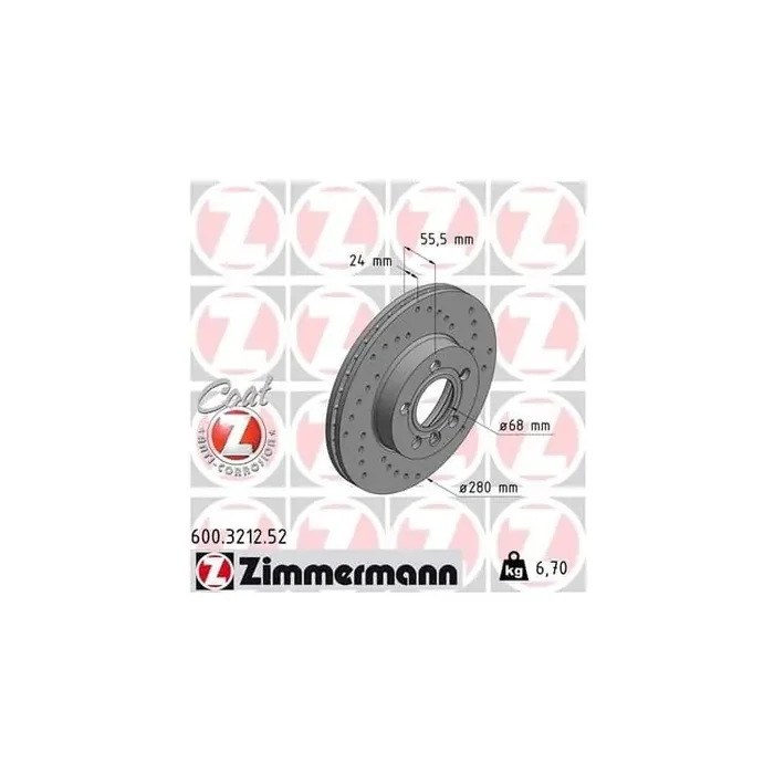 1 Zimmermann Sportbremsscheibe 600.3212.52 VW Transporter T4