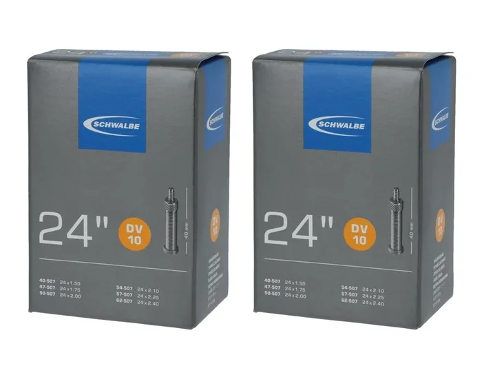 2x Schwalbe Fahrradschlauch DV10 24″ (40/62-507), Dunlopventil 40 mm, für Reifenbreite 1,5″-2,4″, hohe Lufthaltigkeit, robust und langlebig