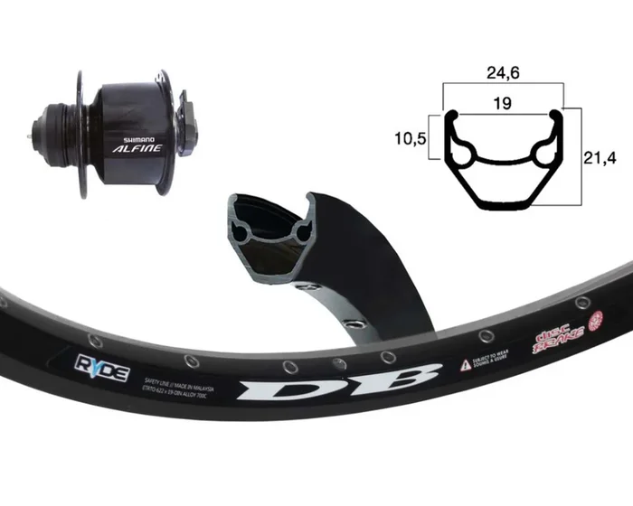 Shimano Vorderrad 28″ Nabendynamo Alfine Center l.sz. 36-Loch, Ryde ZAC DB | schwarz